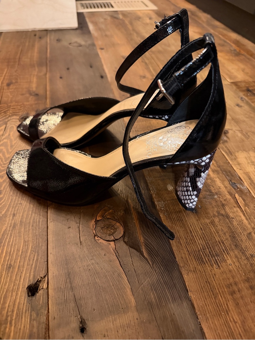 Black Ankle-Strap Open-Toe Women's Heels